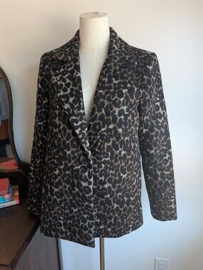 Leopard Print Women's Wool Blend Blazer Jacket